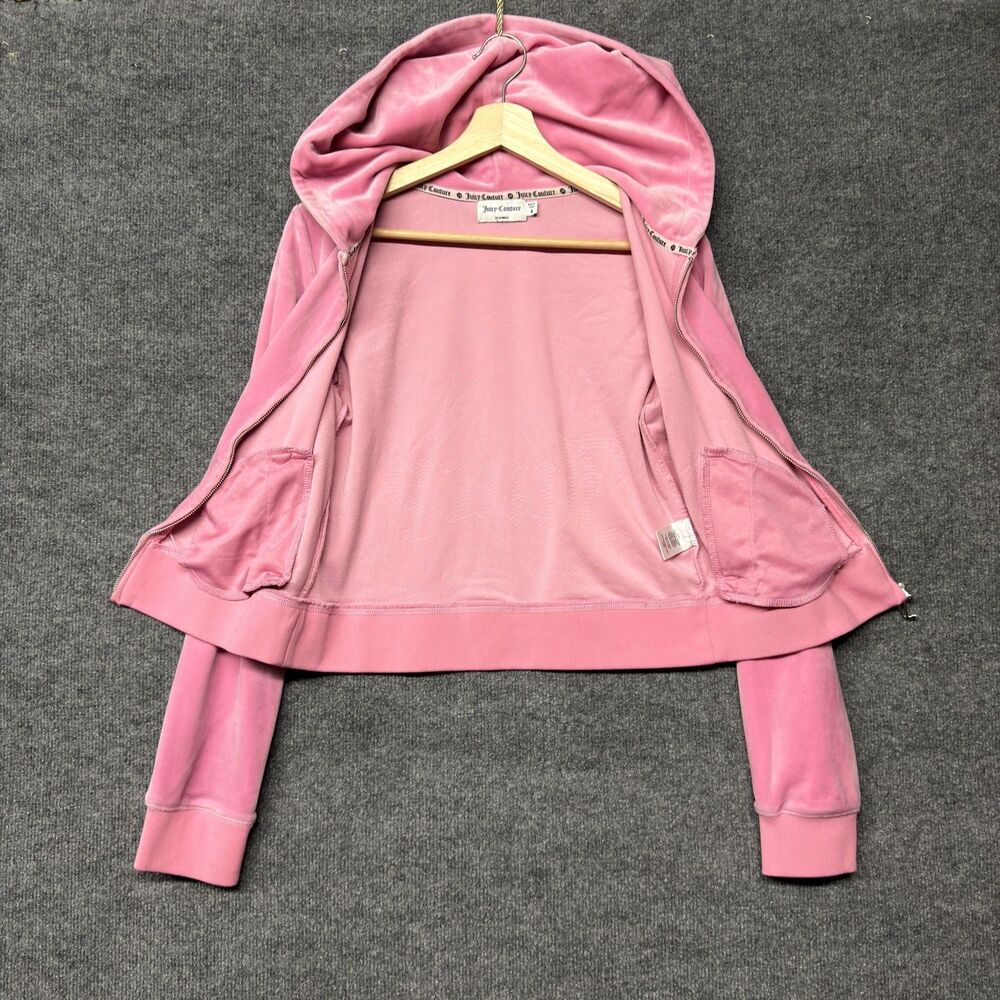 Juicy Couture Velour Hoodie Womens M Pink Full Zip Rhinestone Juicy Y2K Logo - Picture 5 of 16